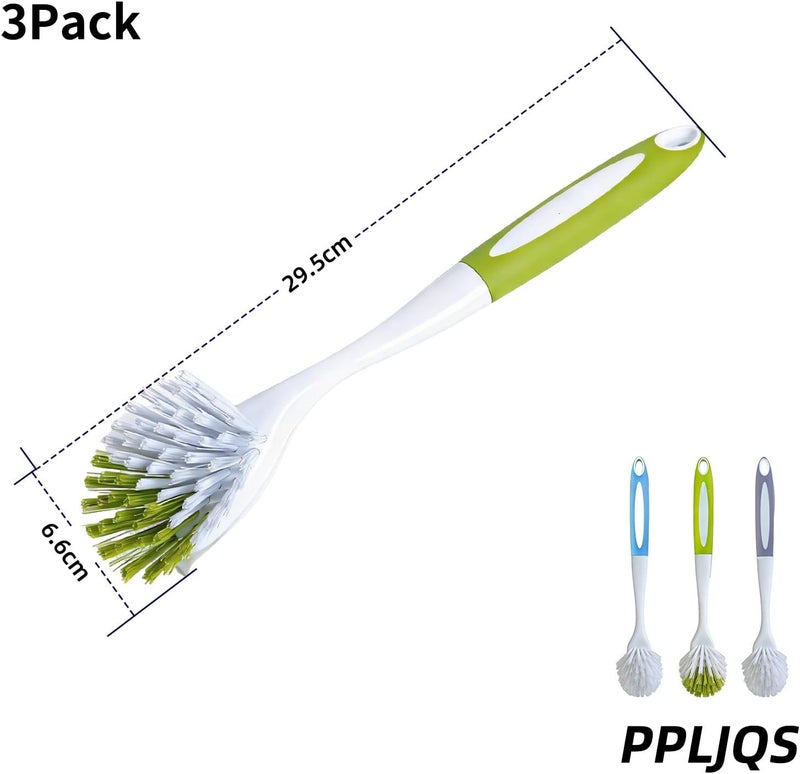 PPLJQS Dish Brush Scrub Brush with Handle - 3 Pack Stiff Bristles Dish Scrubber for Cleaning Dishes, Pots, Pans, Sink, Cast Iron - Hard Bristles,No Residue - Image 2